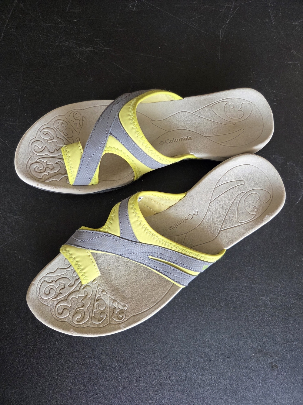 Columbia Women's Yellow & Gray Crossband Slide Sandals